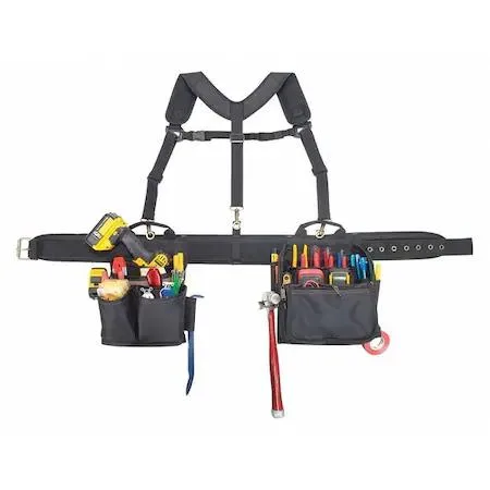 Black polyester tool belt with 28 pockets, adjustable waist, model 1608