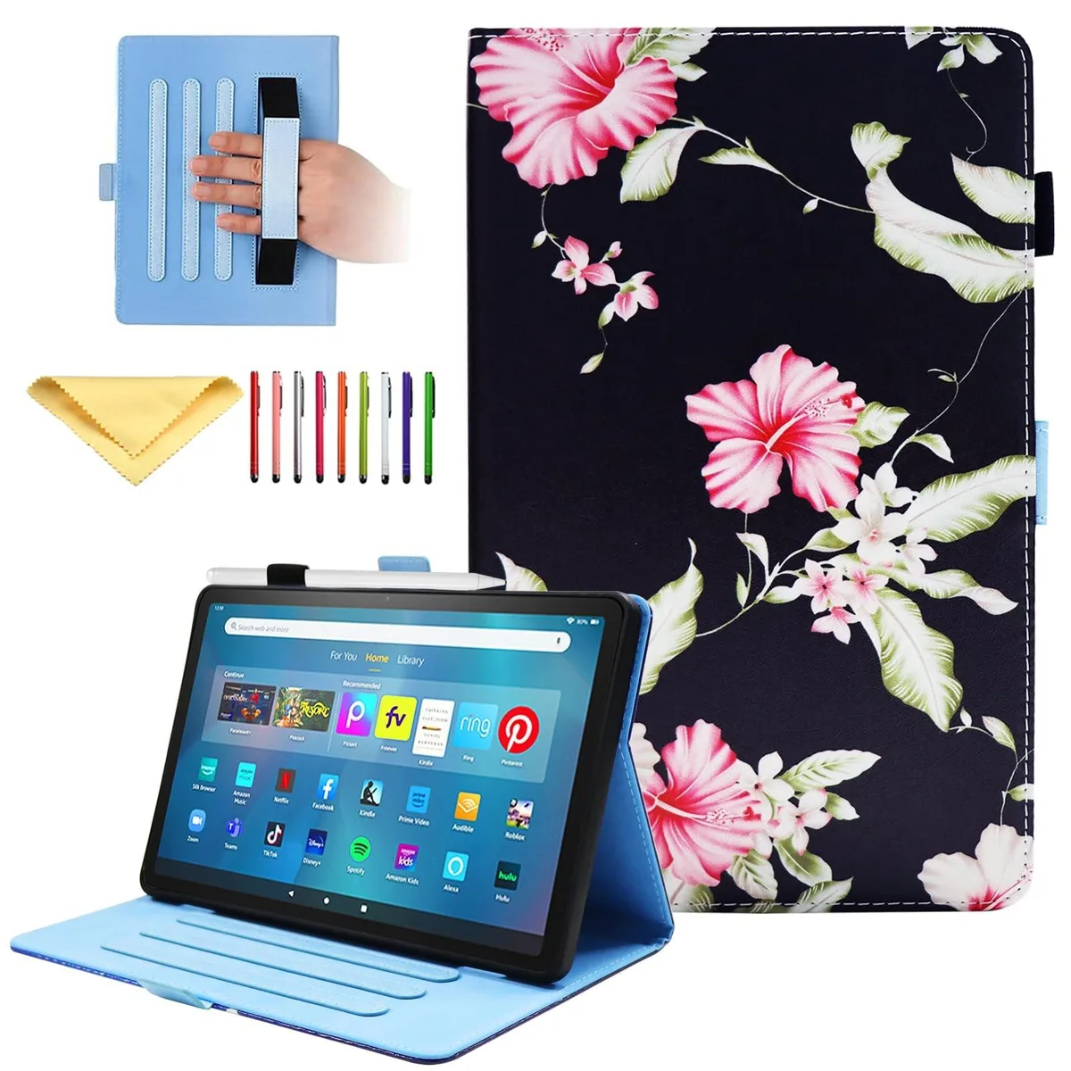 Batianda Batianda 2 in 1 accessory for Kindle Fire Max 11 13th Generation 2023 Pink Flower Black — product photo