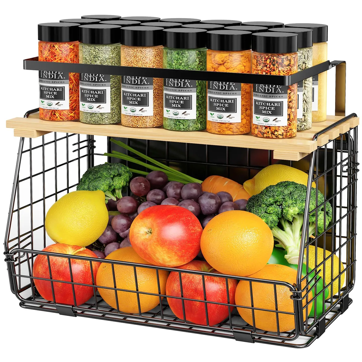 Red two-tier magnetic shelf with metal frame and plastic lid, round shape, 34 inches wide