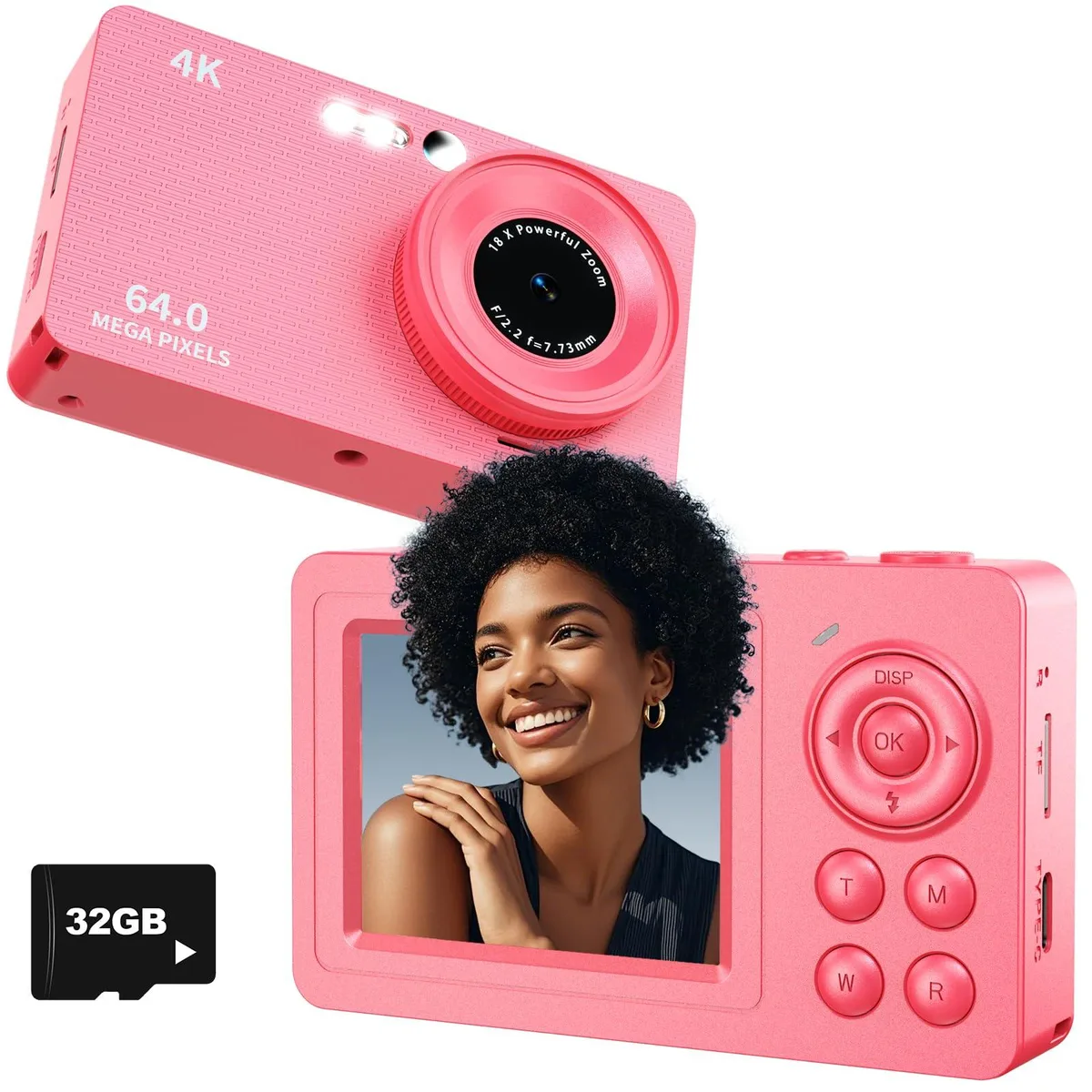  Huazix K400-64mp-p 64MP 18x Zoom Point &amp; Shoot Camera Red — product photo