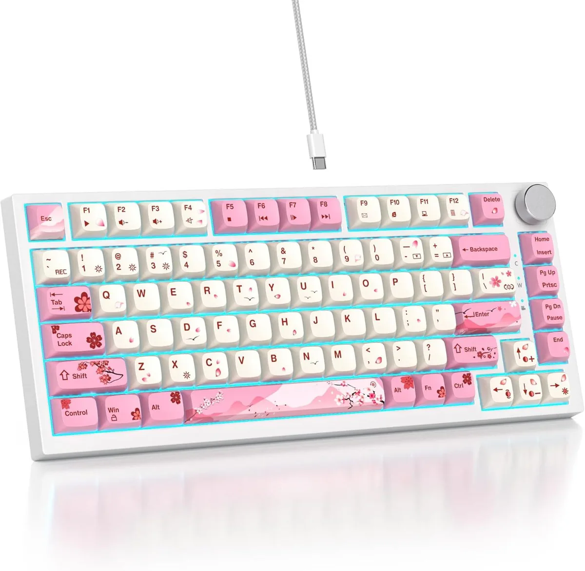 usbroway usbroway 75% TKL 82 Key Gasket Mount Linear Red Switch PBT Volume Knob Gaming Keyboard (Pink) — product photo