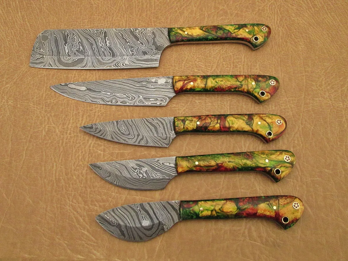 Damascus Depot Damascus Depot 5-Piece Kitchen Knife Set Camo Buffalo Horn — product photo