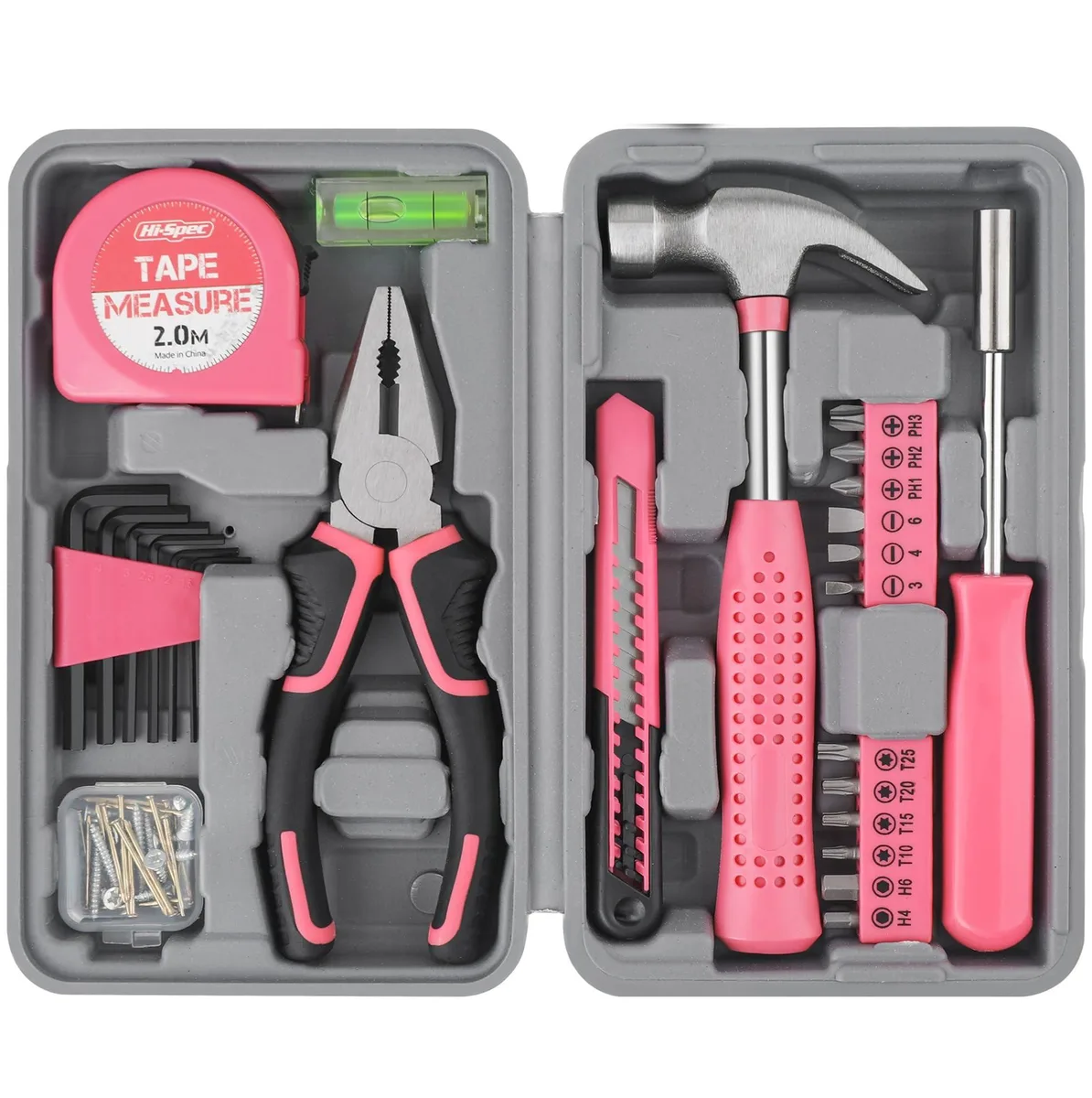 Pink 25-piece tool kit in compact 21 x 12.5 cm case