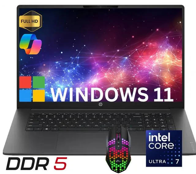 HP HP OmniBook 3 business laptop 17.3" FHD Intel Ultra 7 255U 24GB DDR5 1TB NVMe Windows 11 Home Black — product photo