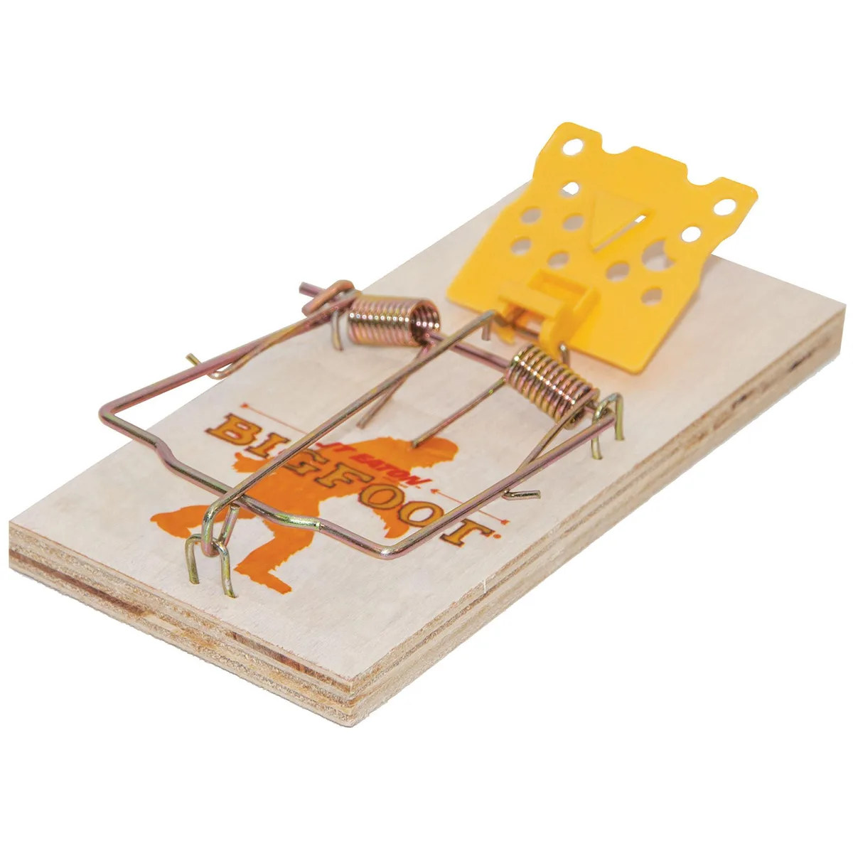Wooden rat snap trap with expanded trigger on natural wood base