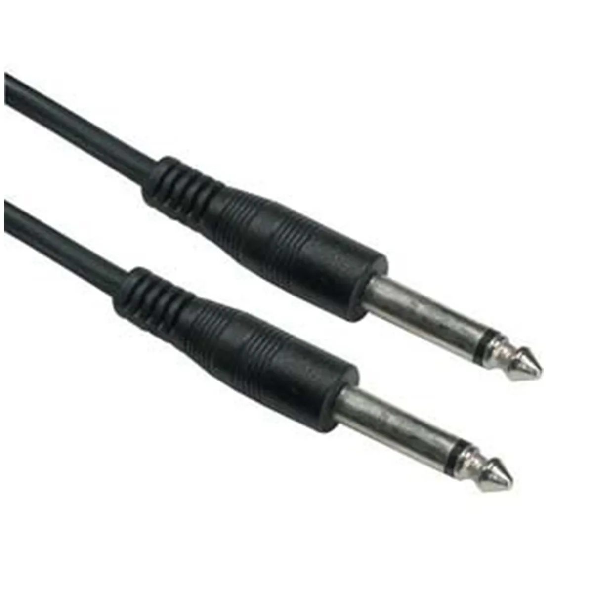 Black 1/4 inch mono male audio cable coiled, 50 feet long