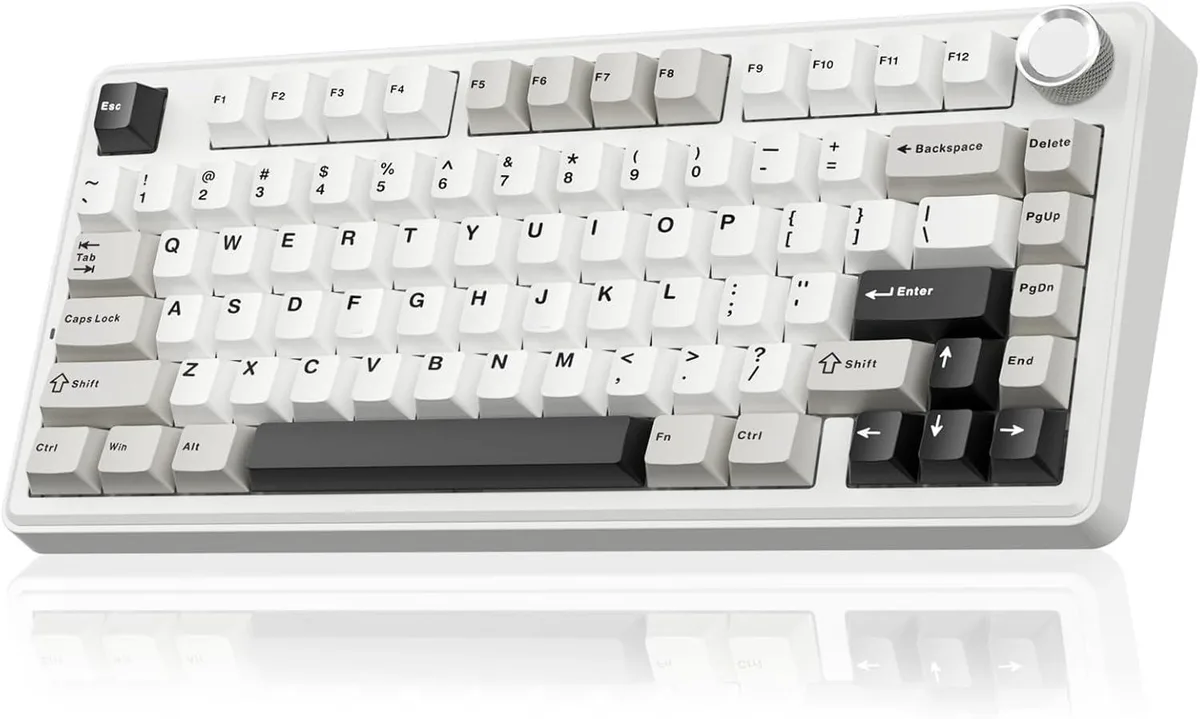 Compact 75% wireless mechanical keyboard with multifunction knob and RGB lighting