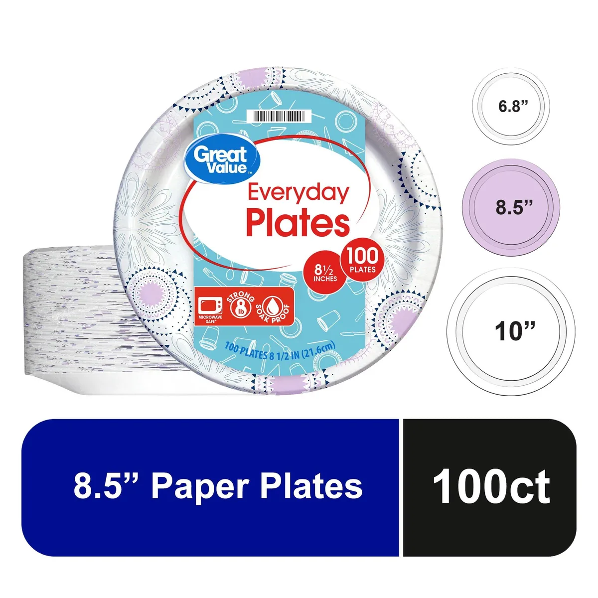 None Continuous None Continuous Great Value 8.5 Inch Disposable Paper Plates 100 Count — product photo