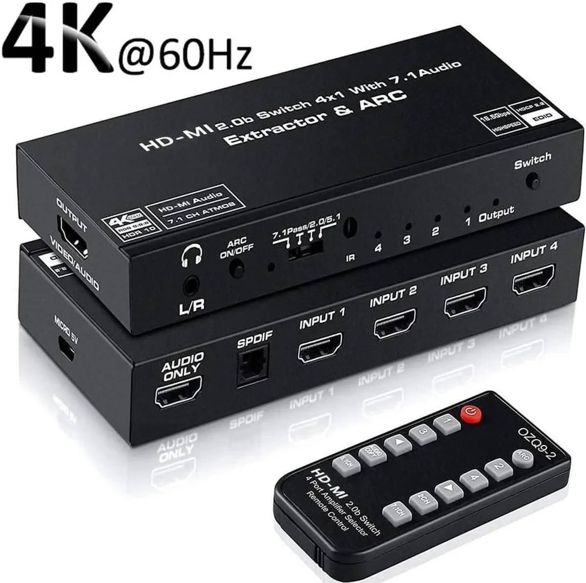 Vszerda Vszerda 4-Port 4K HDMI Switch with Optical & 3.5mm Audio Out — product photo