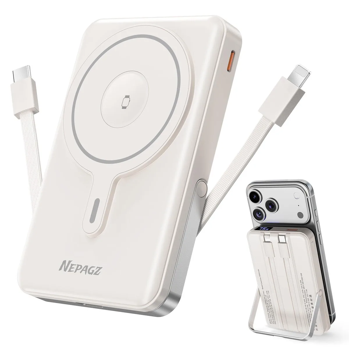 Nepagz PY018 10000mAh MagSafe power bank Creamy White — product photo