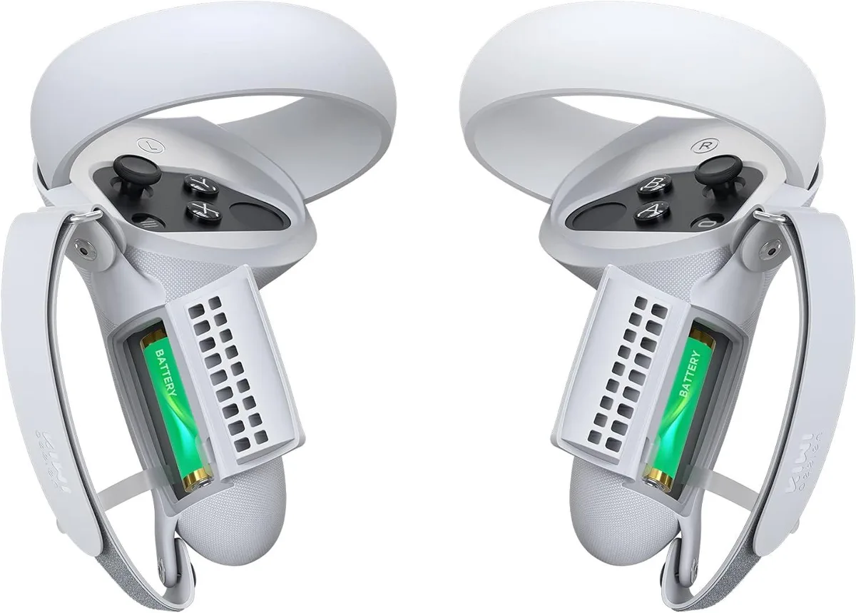 GCROWN GCROWN Controller Grips Cover with Battery Opening Knuckle Straps Gray White VR Accessory — product photo