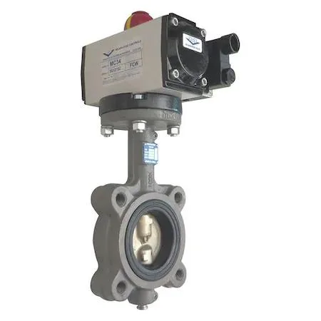 Pneumatic butterfly valve with cast iron body and double-acting actuator