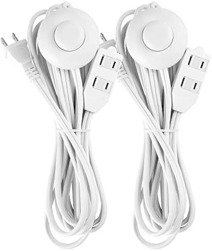 usbroway usbroway 12ft 3-outlet extension cord hand foot switch 16AWG 13A 125V 1625W white 2pk — product photo