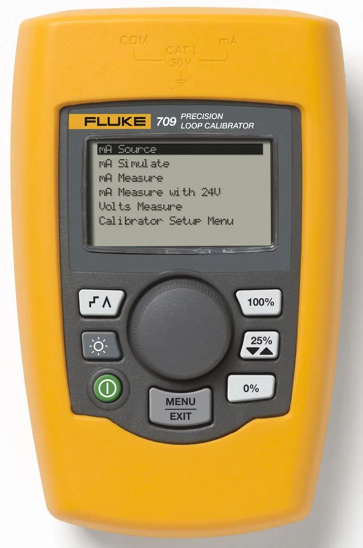 Fluke 709 Precision Loop Calibrator handheld device with LCD display and keypad