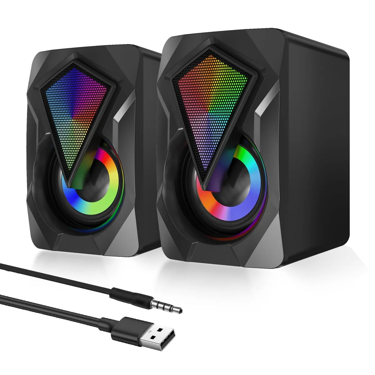 REBOCOON 2.0 desktop speakers, USB powered, 3.5 mm aux, RGB, black — product photo