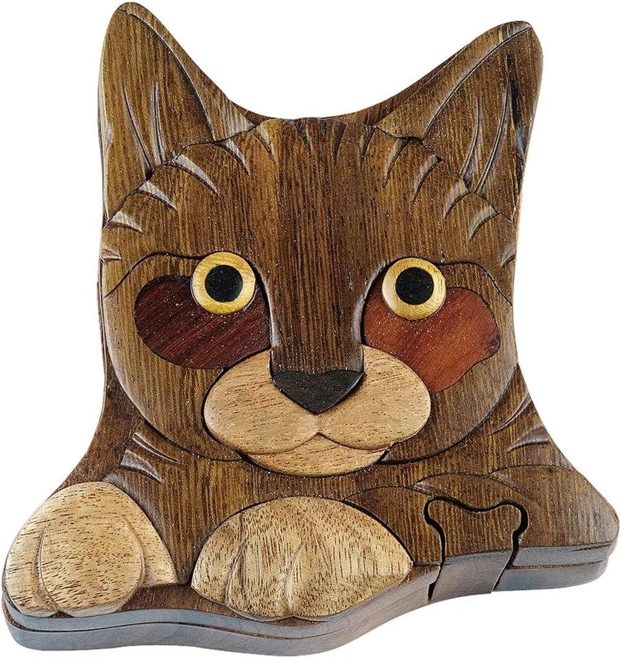 South Asian Handicrafts South Asian Handicrafts Cat Wooden Intarsia Puzzle Box — product photo