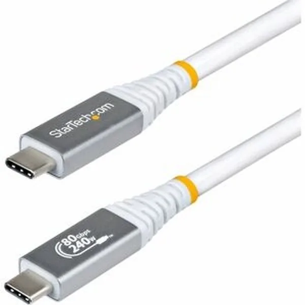 White USB-C cable with USB4 connectors, 1.5 ft long