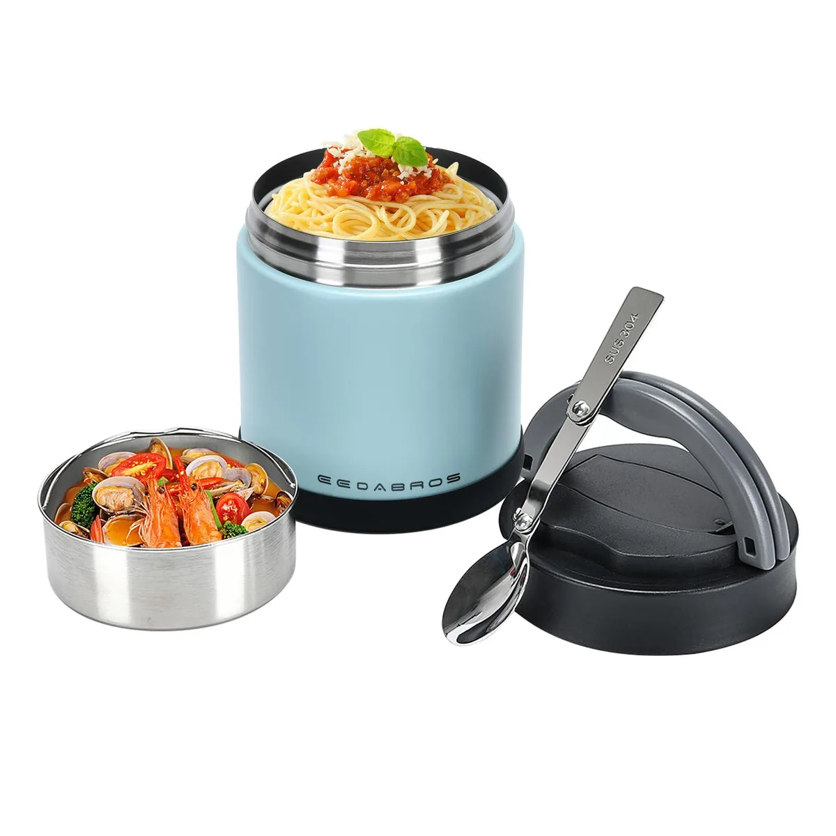 Red insulated food jar with wide mouth and non-slip base