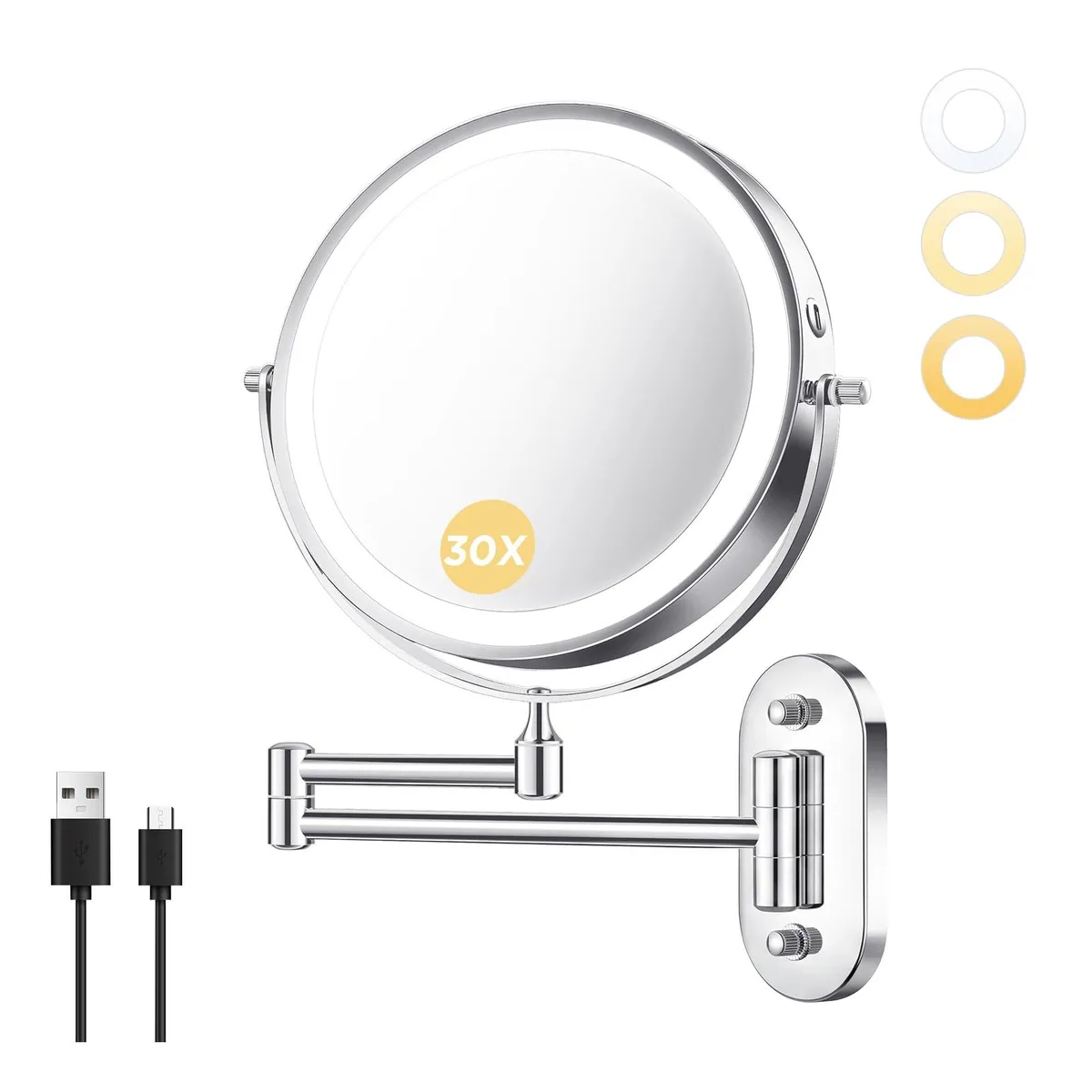 tubbede 669 bath mirror 8 inch 1X/30X 4000mAh 360° — product photo