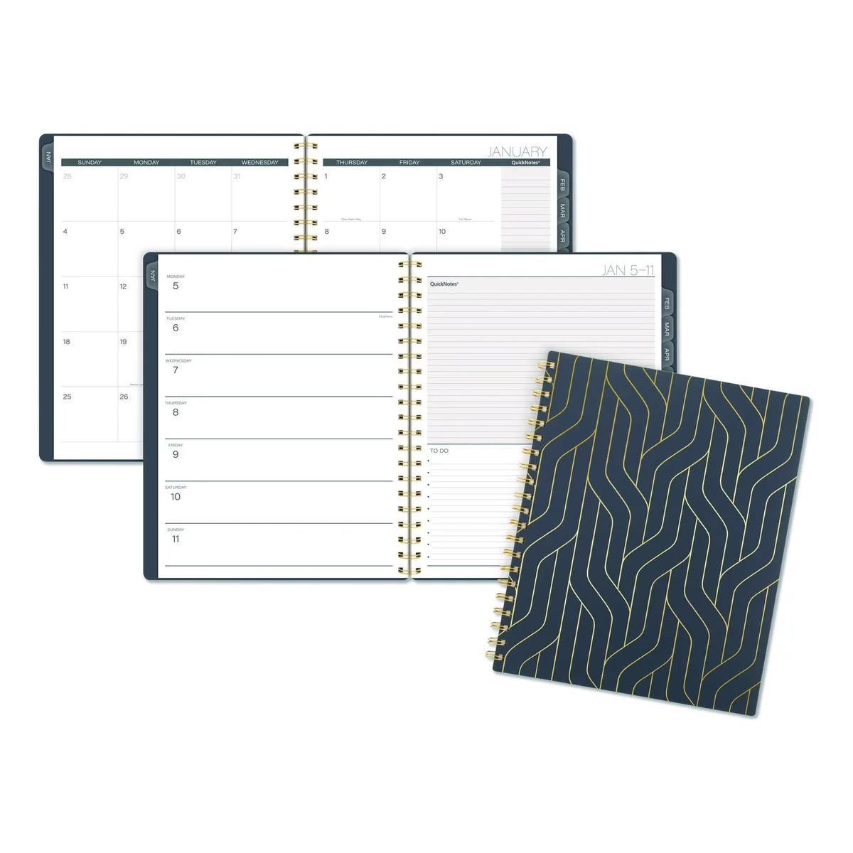 Mead Mead Hera Weekly Monthly Planner Wavy Lines 11 x 8.5 Black/Gold Cover 12-Month Jan to Dec 2026 — product photo