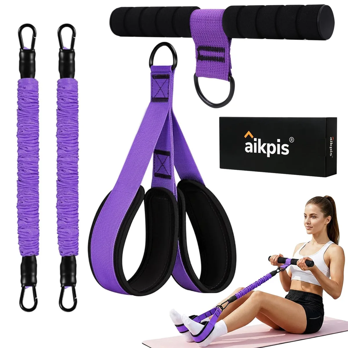  aikpis U101 Pedal Resistance Band with Handle 2 Tube 30LB 60LB Purple fitness accessory — product photo