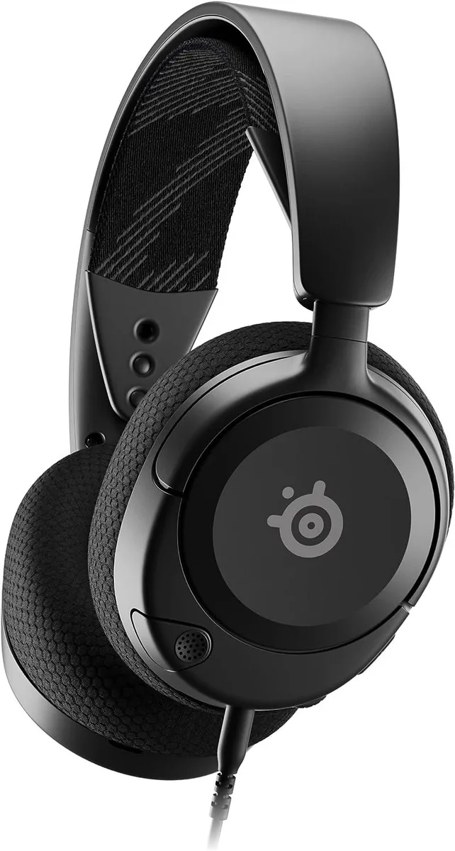 Black over-ear wired gaming headset with retractable microphone