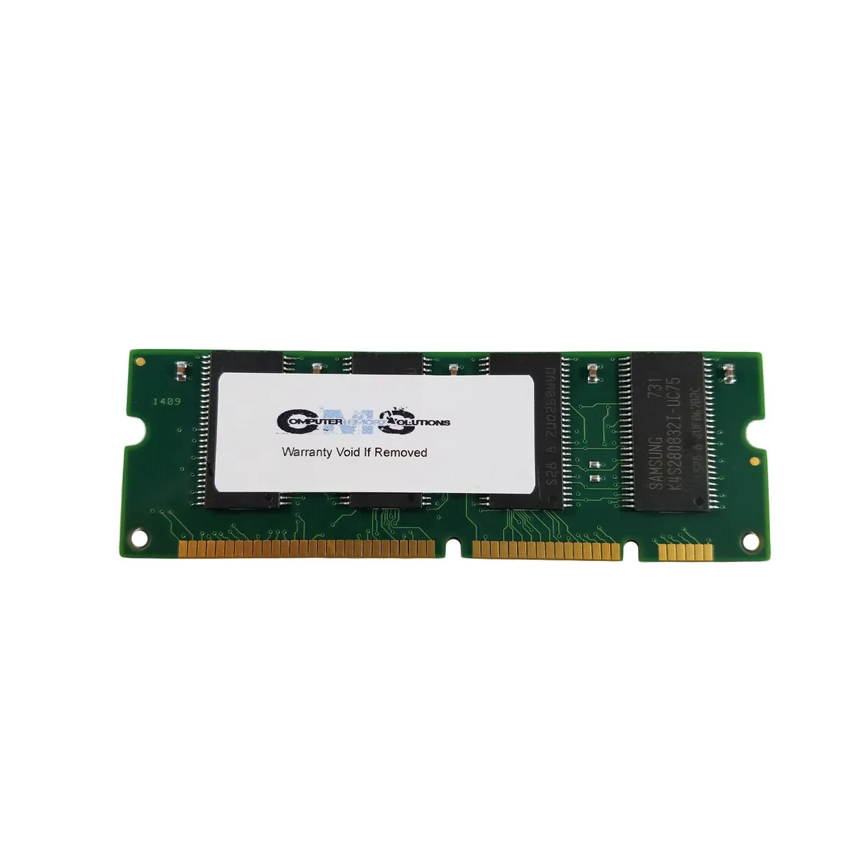 Green 168-pin DIMM stick, black memory chips, gold contacts