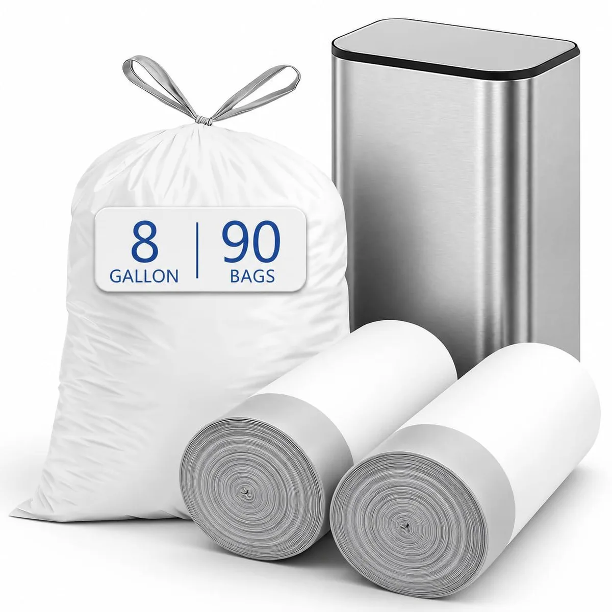  Loveishere Heavy-90 8 Gallon 90 Count White Garbage Bags .8 mil HDPE — product photo