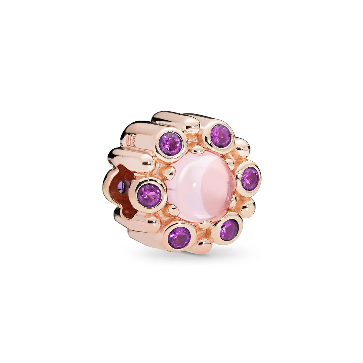Silver-tone Pandora charm with pink and purple stones
