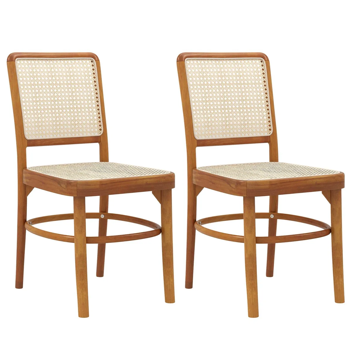SlickBlue SlickBlue Set of 2 Boho Dining Chairs Rattan Teak Wood Footrests — product photo