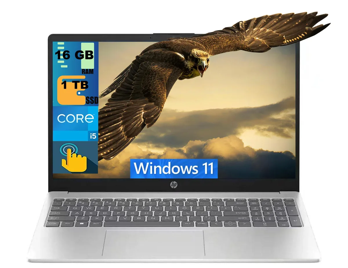 HP HP 15 laptop 15.6" HD touchscreen i5-1235U 10-core 16GB 1TB DDR4 Wi-Fi 6 Silver — product photo