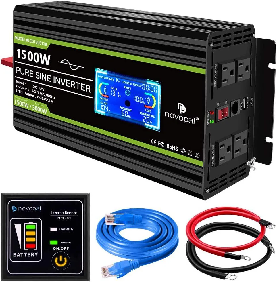 BFKK BFKK 1500 W Pure Sine Wave Inverter 12 V to 110/120 V 4 AC USB Remote LCD Dual Fans Power Strip — product photo