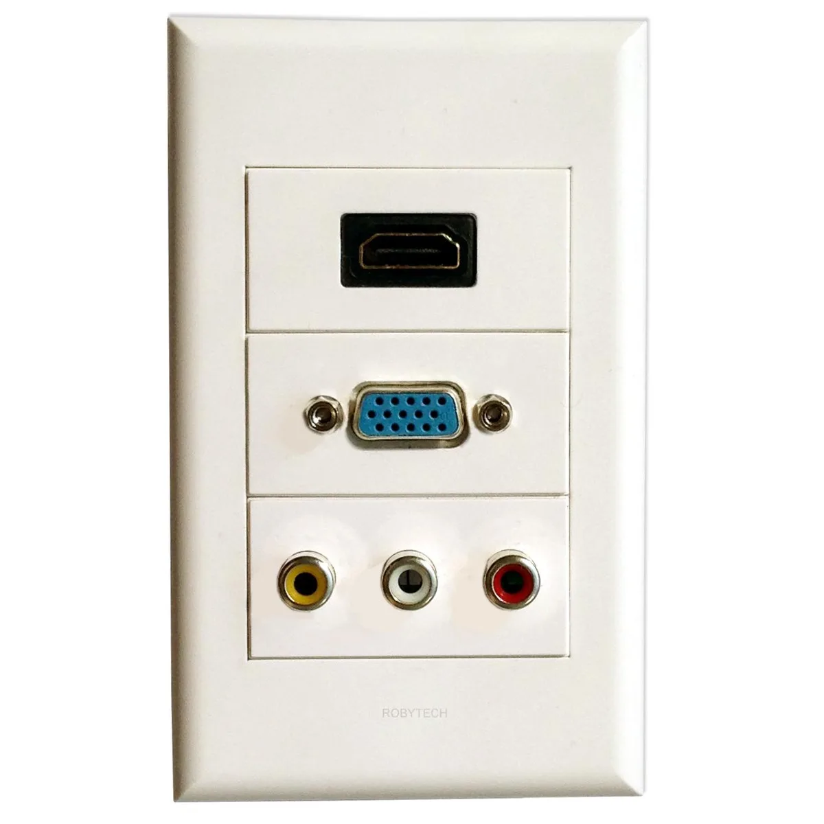 Roby Technology Co., Limited Roby Technology Co., Limited HDMI+VGA+3RCA Wall Plate White 118x72 mm — product photo