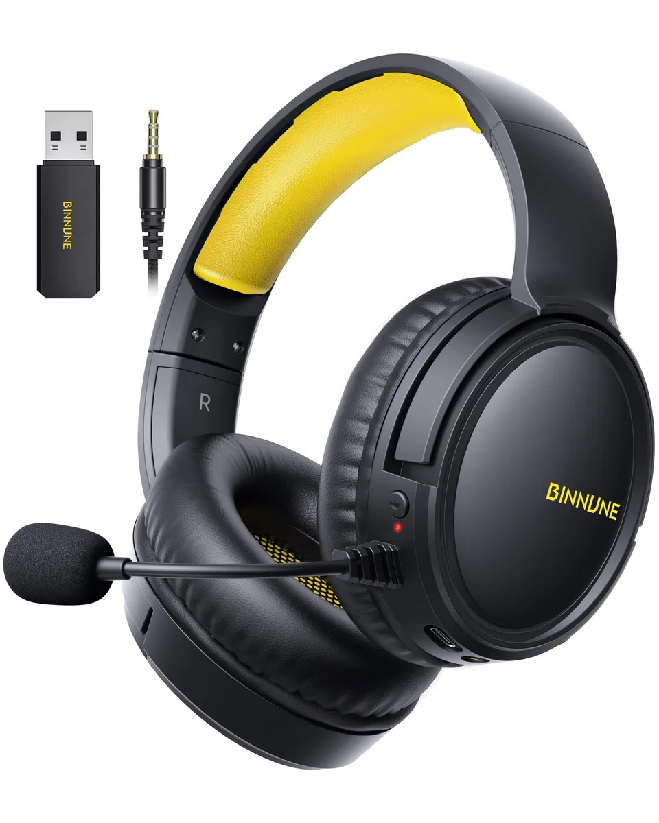  BINNUNE BW02-BT Yellow Wireless Gaming Headset 2.4GHz Bluetooth 50mm 7.1 40h — product photo