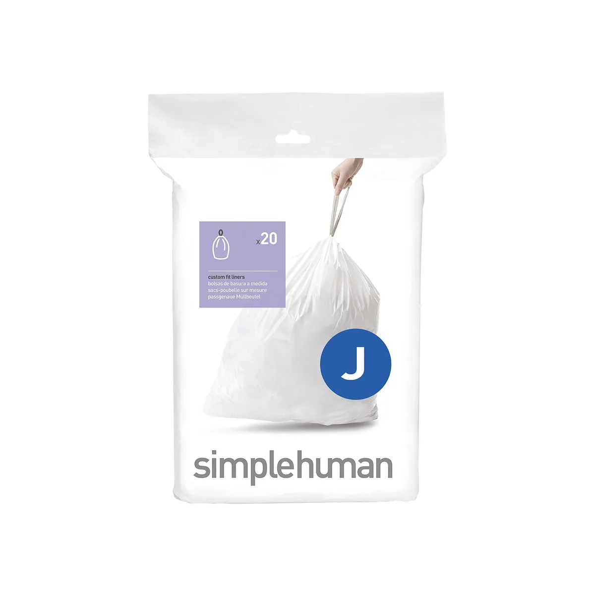  simplehuman Code J Custom Fit Drawstring Trash Bags 20 Count 30-45 Liter White — product photo