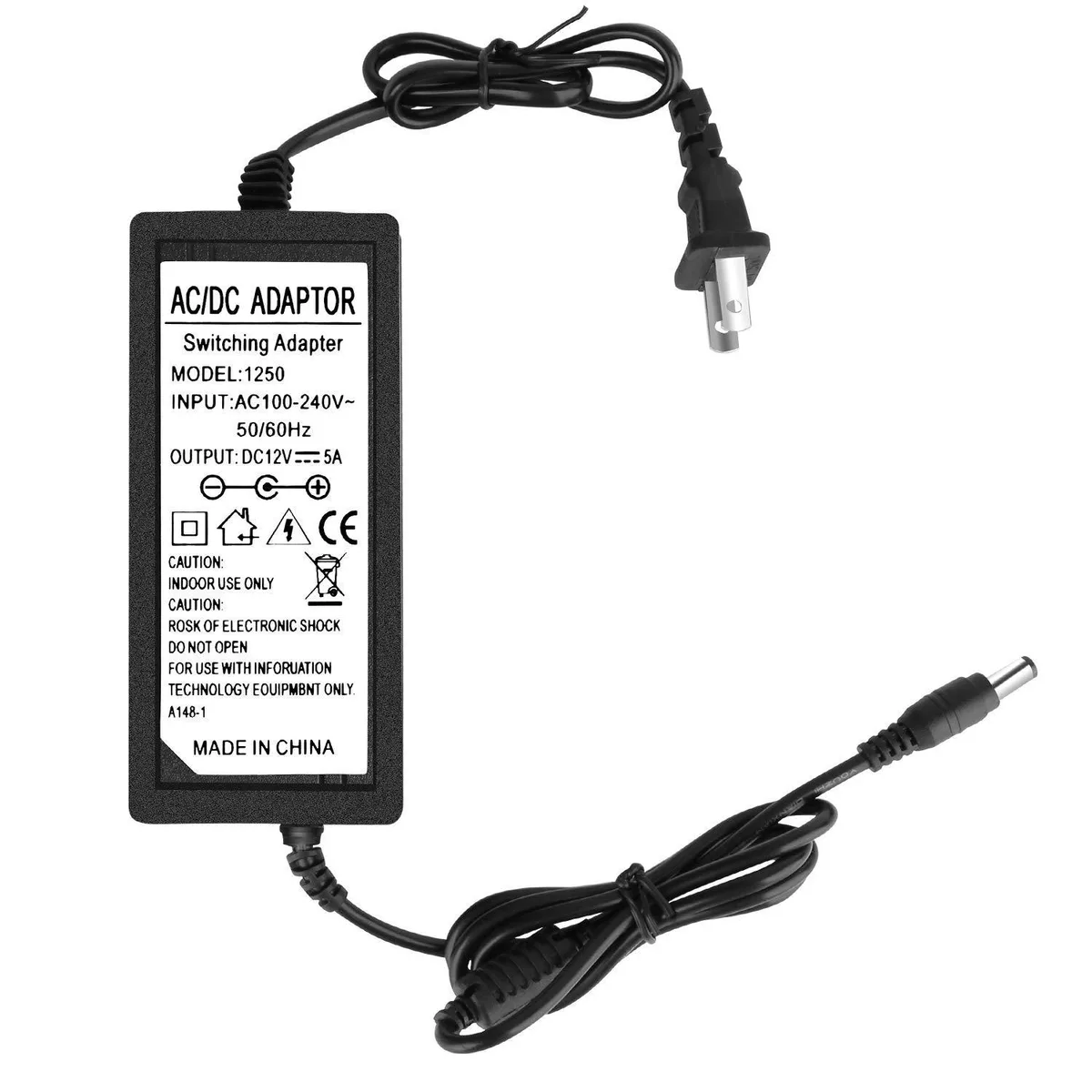  Waysse 1250 12V 5A 60W AC DC Adapter 5.5x2.1mm US Plug — product photo