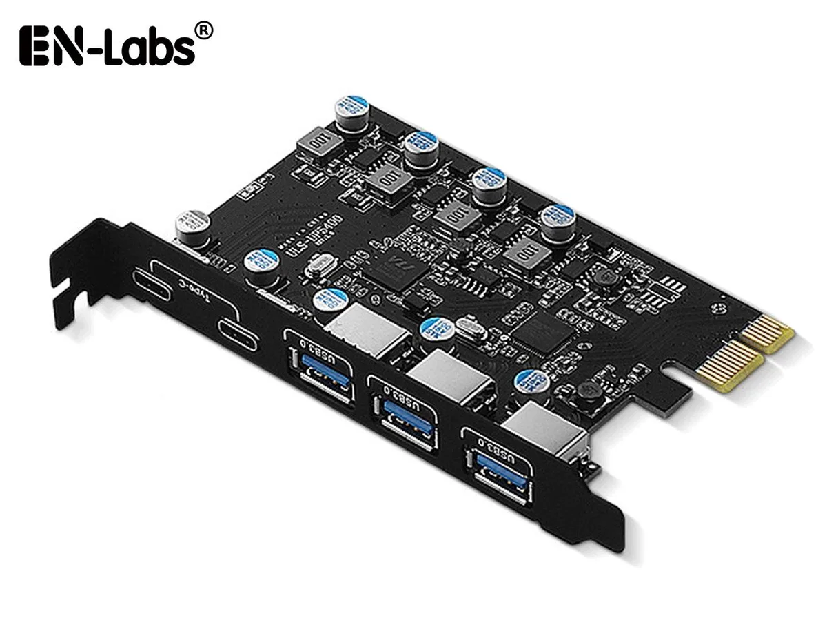 EN-Labs EN-Labs PCIe x1 to 5-Port USB 3.2 Gen 1 Expansion Card (2× Type-C, 3× USB-A) — product photo