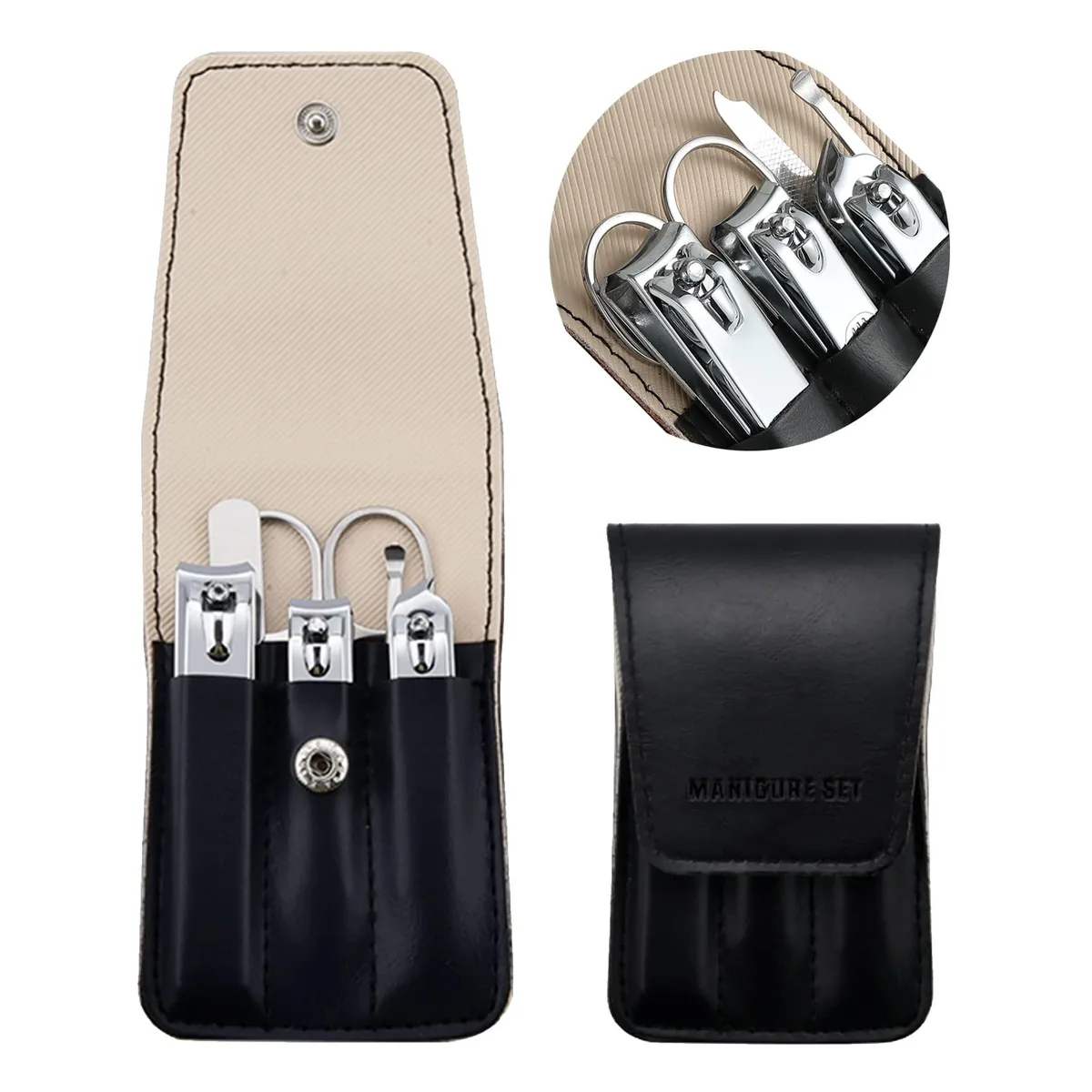  Day-Timer MJ-AT-6 trimmer, 6-piece stainless steel set, black leather case — product photo