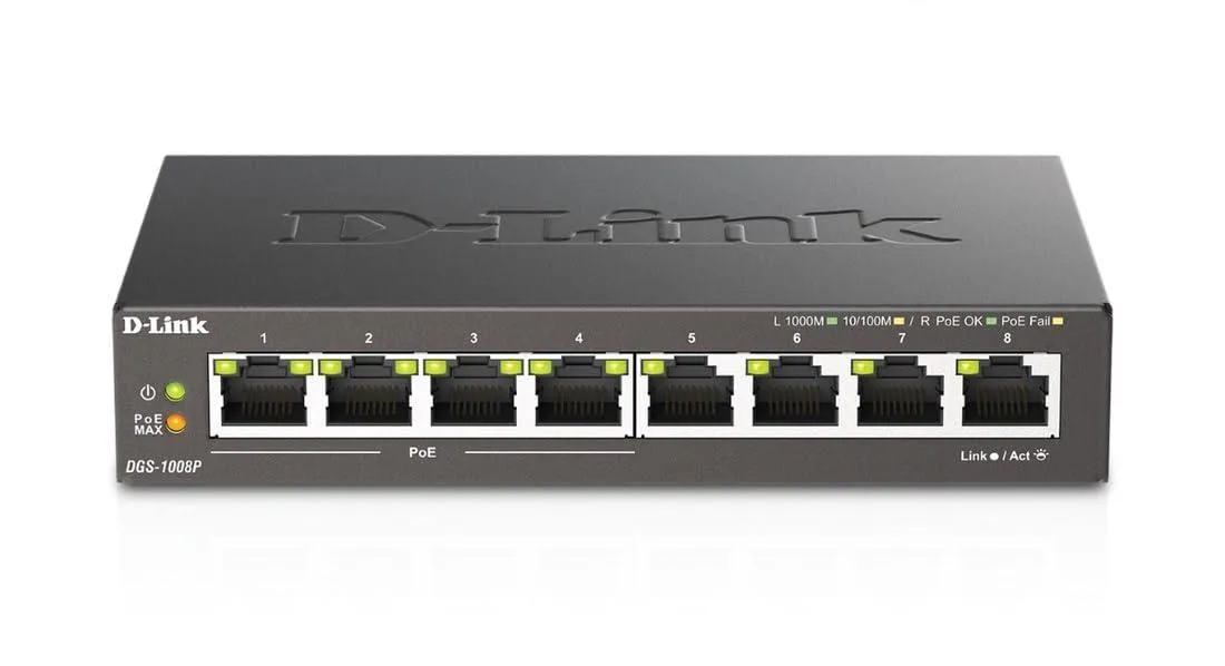 D-Link DGS-1008P 8-Port Gigabit Unmanaged PoE+ Switch 60W — product photo