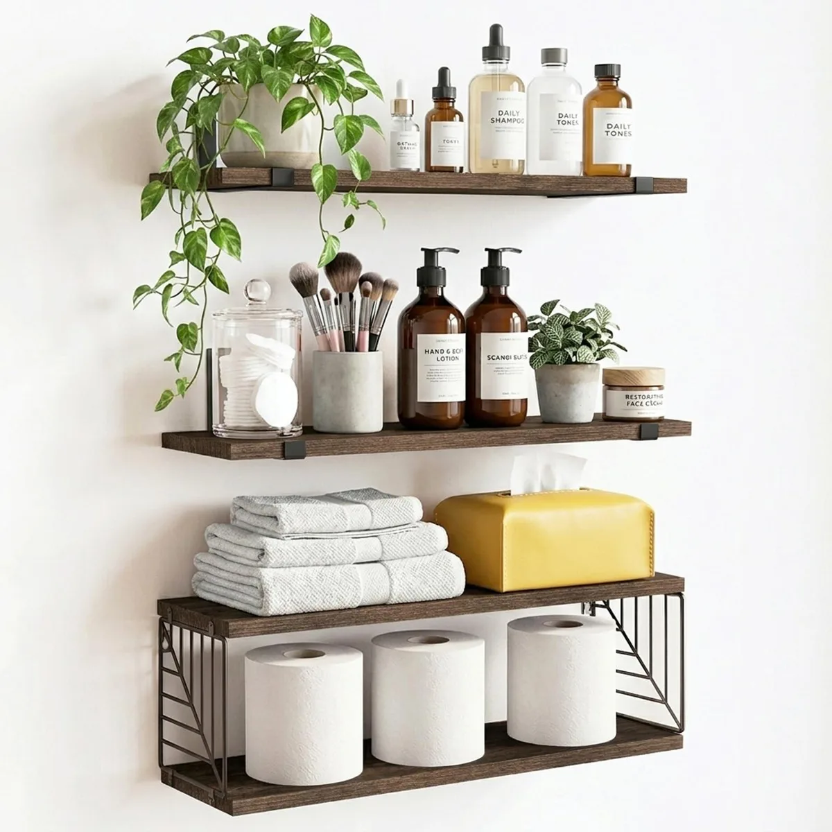  Floating Shelves 15.8in Dark Brown 3+1 Tier — product photo