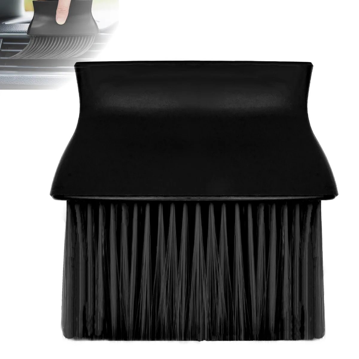 Black car interior detailing brush with nylon bristles and textured handle