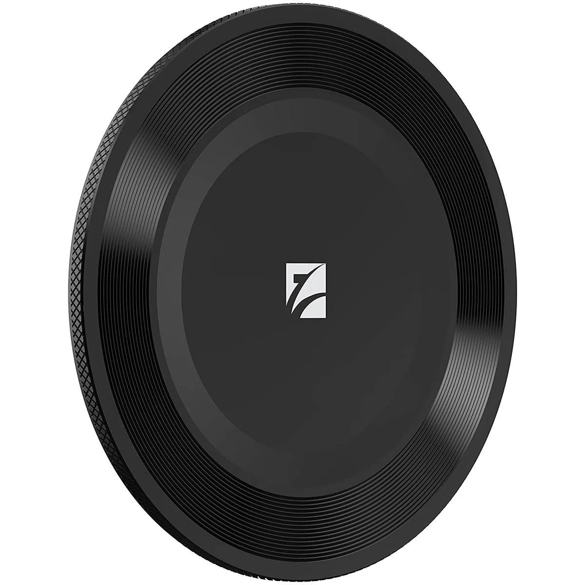 Black circular 112mm magnetic back cap with smooth matte finish