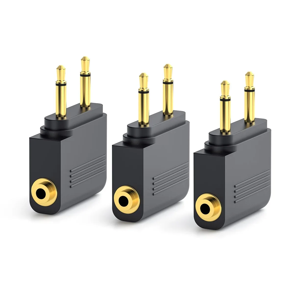  SQERO Airplane Headphone Jack Adapter 3.5mm Dual Male to Female 3 Pack Black — product photo