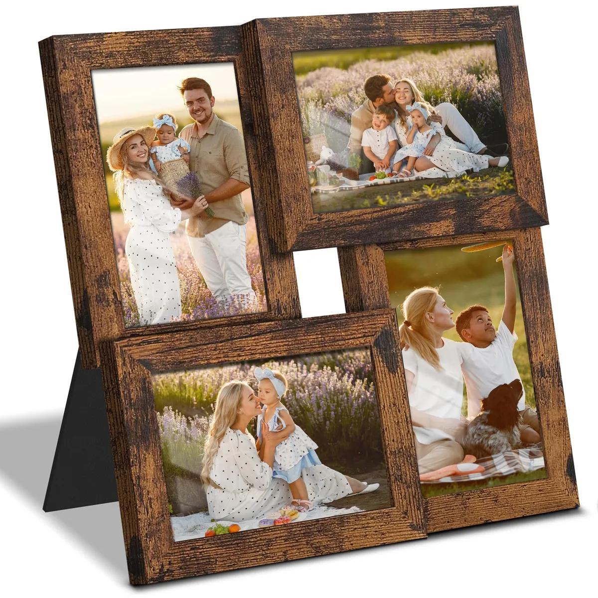  DUENPY 4x6 Collage Frame Brown Tempered Glass 4 Photos MDF — product photo
