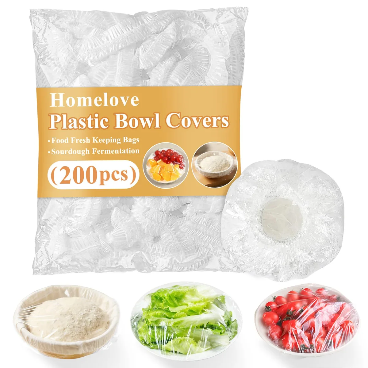 Pack of 200 translucent elastic bowl covers in medium walnut finish