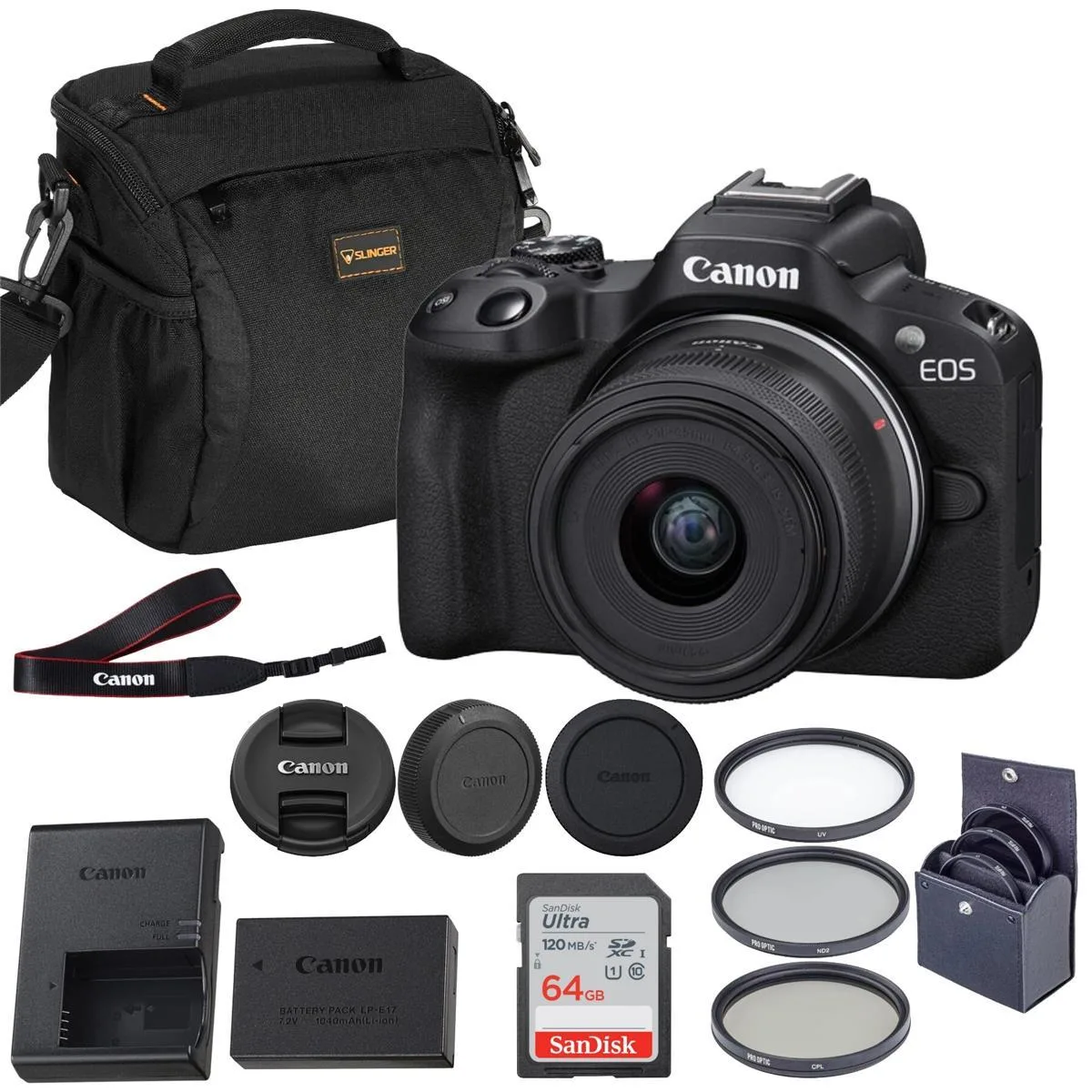 Canon Canon EOS R50 24.2MP APS-C Mirrorless Camera Kit with RF-S 18-45mm Lens, 64GB Card, Bag, Filter Kit — product photo