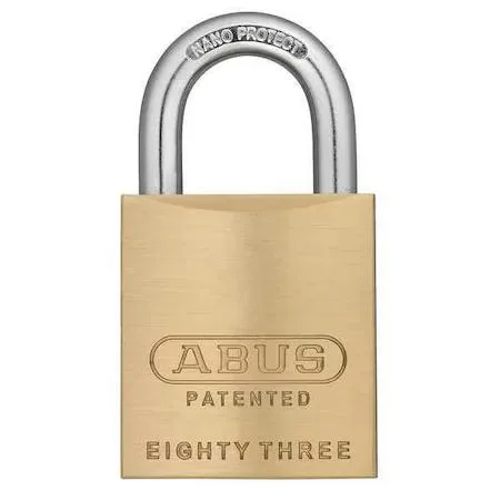 Square brass padlock with steel shackle, keyed different