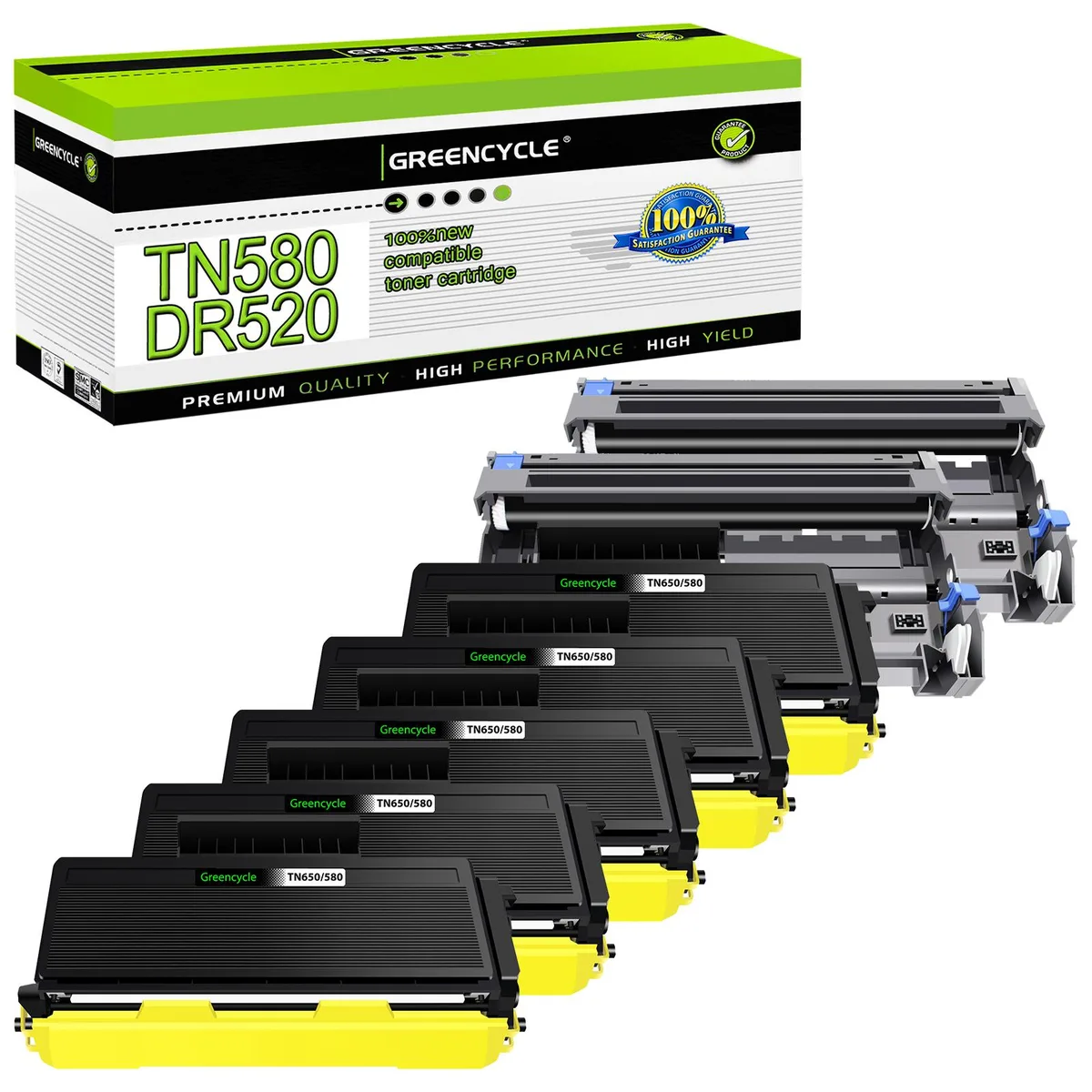 GREENCYCLE GREENCYCLE TN580 DR520 High Yield Black Toner &amp; Drum Set 5+2 — product photo