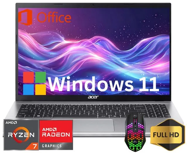 Acer America Acer Aspire Go 15 laptop AMD Ryzen 7 7730U 32GB 256GB Silver — product photo