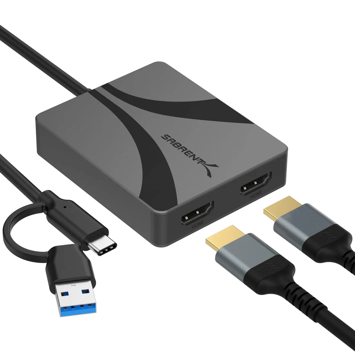 Sabrent Sabrent DA-CA2H USB-C/A to Dual HDMI Adapter — product photo